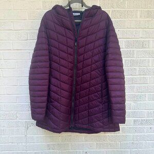 Outdoor Ventures Quilted Puffer Jacket with Hood Women’s 2XL Burgundy